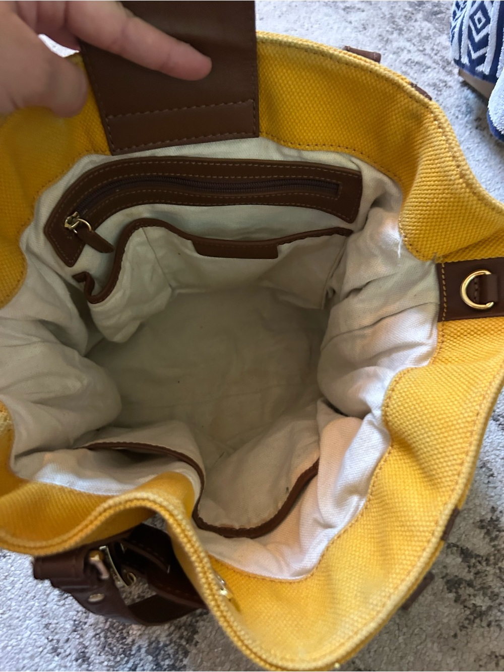 Michael Kors Yellow Canvas Tote with Brown Leather Accents - Picture 10 of 12